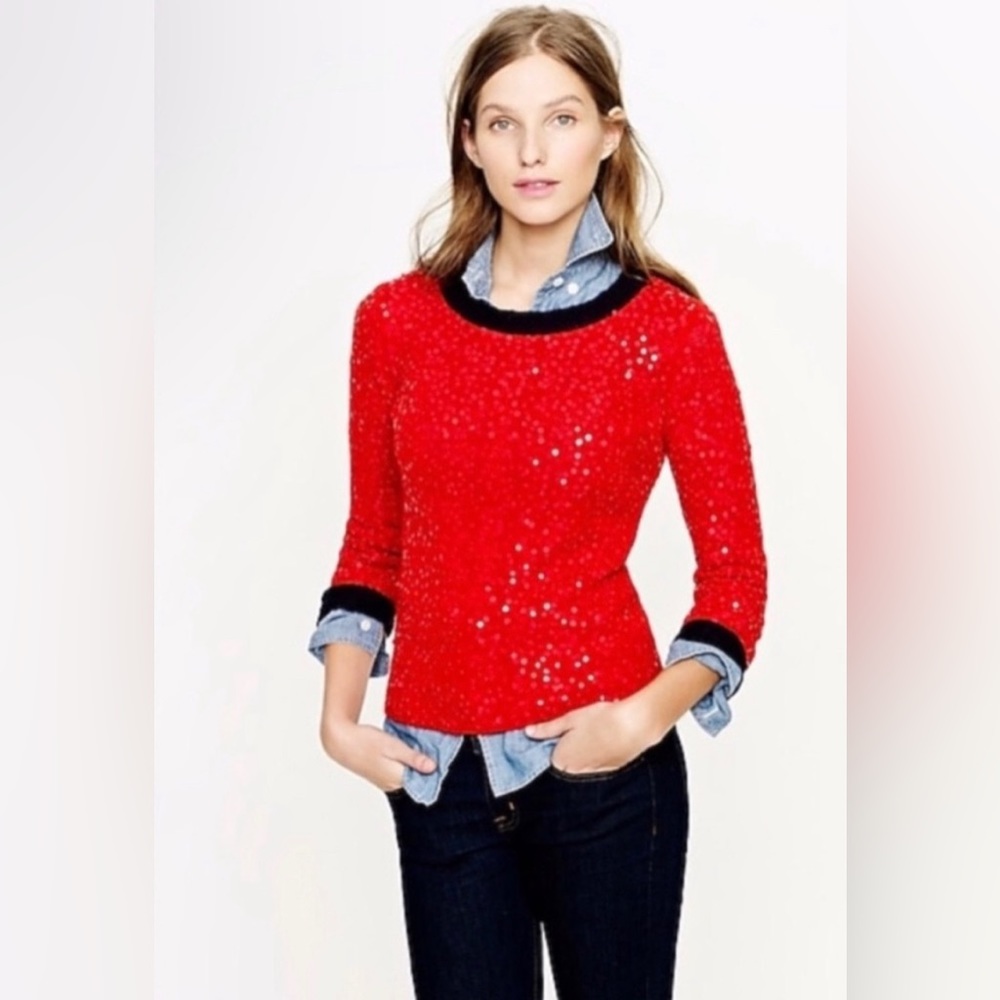 J CREW Red Scattered Sequin Pullover Sweater Mohair Wool Blend - Size XS - Picture 7 of 10